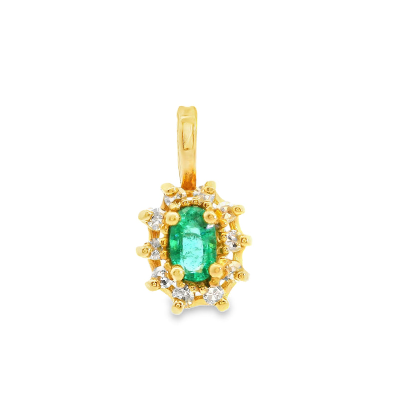 14K YG Emerald & Diamond Pendant