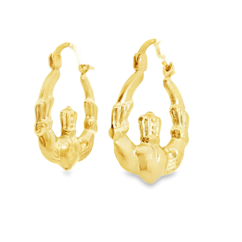 14K YG Claddagh Hoop Earrings