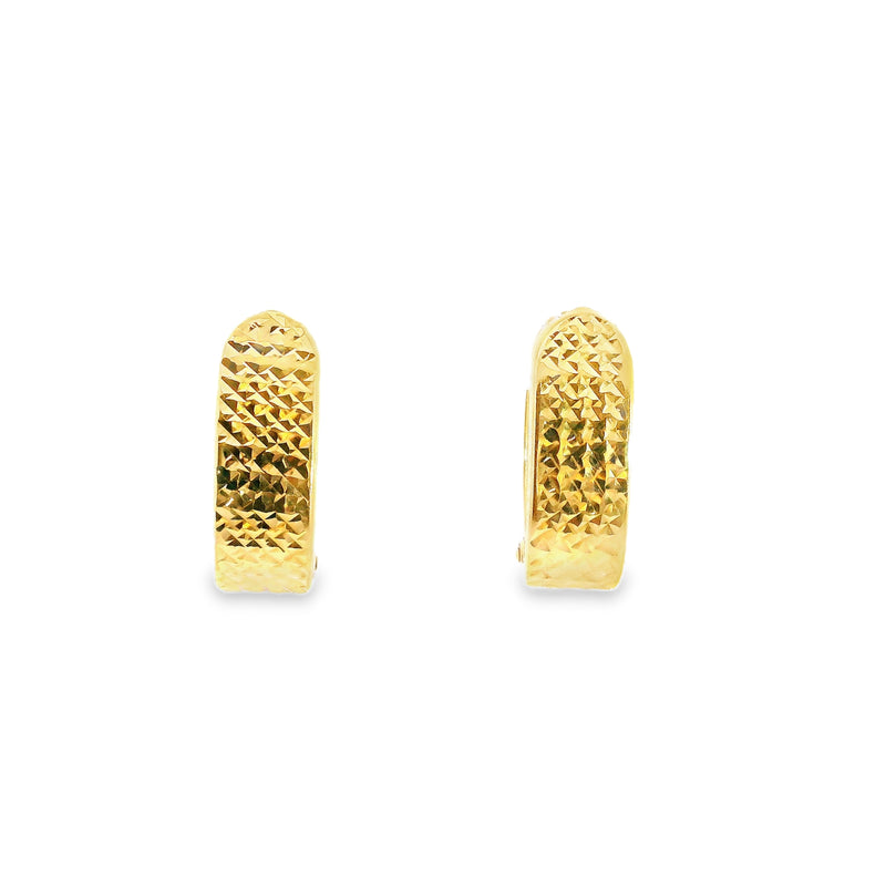 14K YG Diamond Cut Hoop Earrings