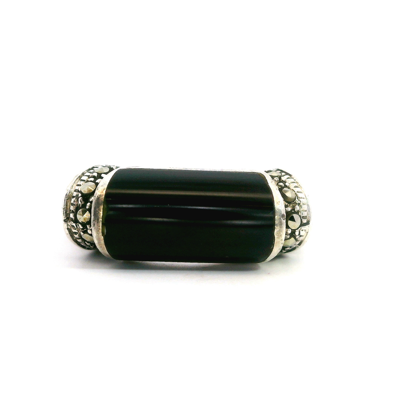 Sterling Silver Onyx & Marcasite Ring
