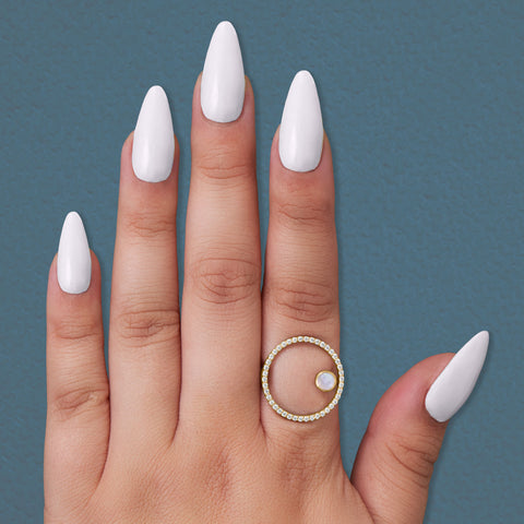 14 Karat Gold Plated Moonstone and CZ Ring