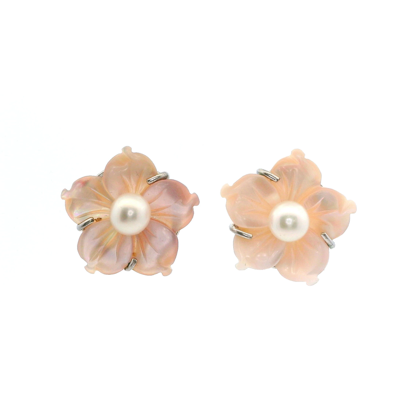 Sterling Silver Pearl & Mother of Pearl Flower Earrings