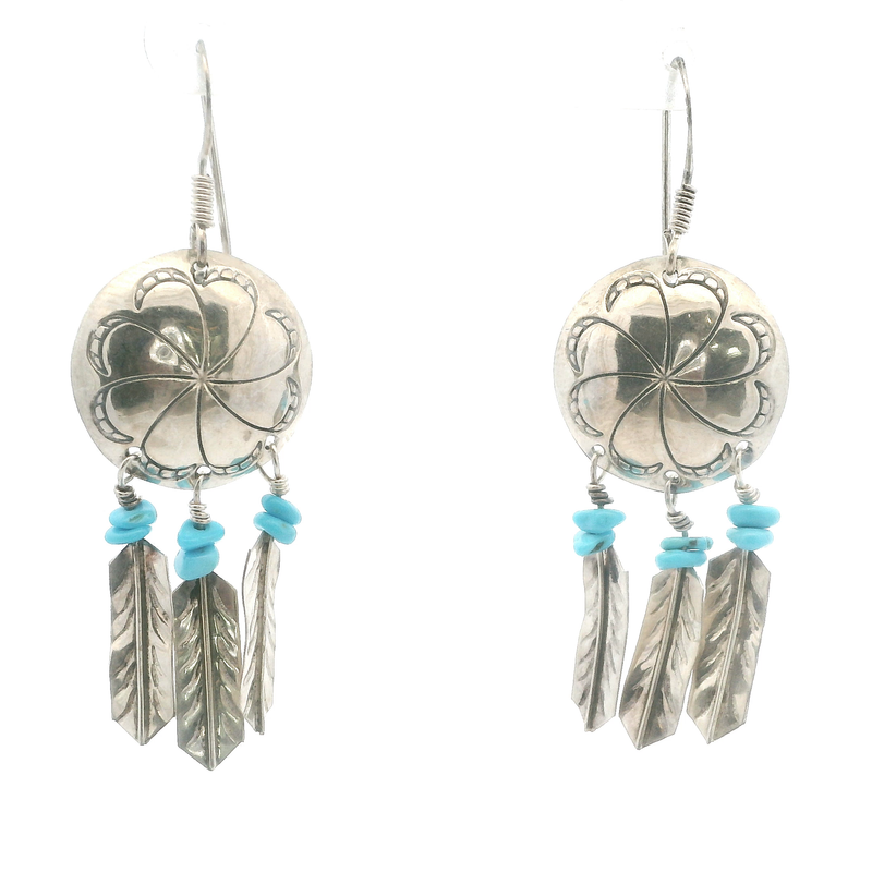 Sterling Silver & Turquoise Native American Dangle Earrings