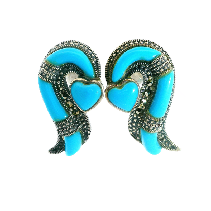 Sterling Silver Turquoise & Marcasite Earrings