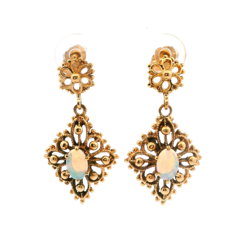 14K YG Vintage Sytle Opal Earrings