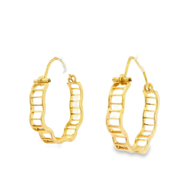 14K YG Scalloped Shape Open Hoop Earrings