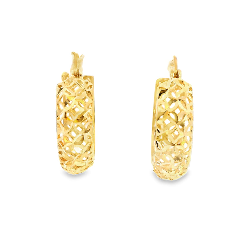 14K YG Diamond Cut Filigree Hoop Earrings