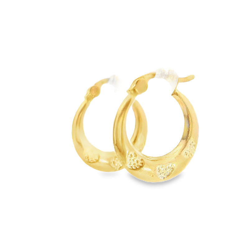 14K YG Heart Detail Hoop Earrings