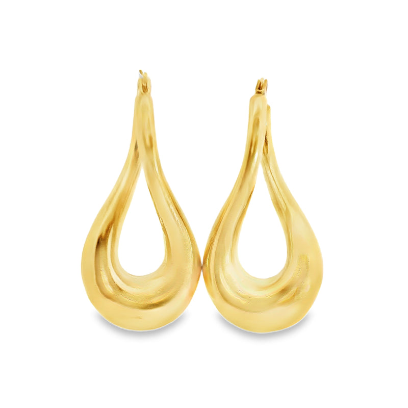 14K YG Twist Design Elongated Hoop Earrings