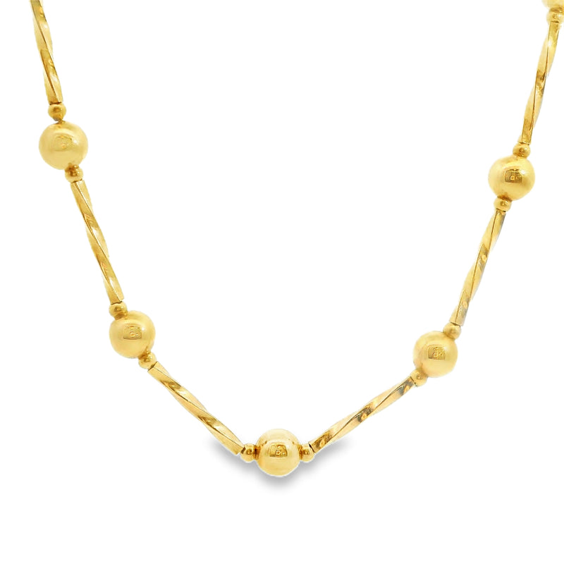 14K YG Twist Tueb & Bead Necklace 16