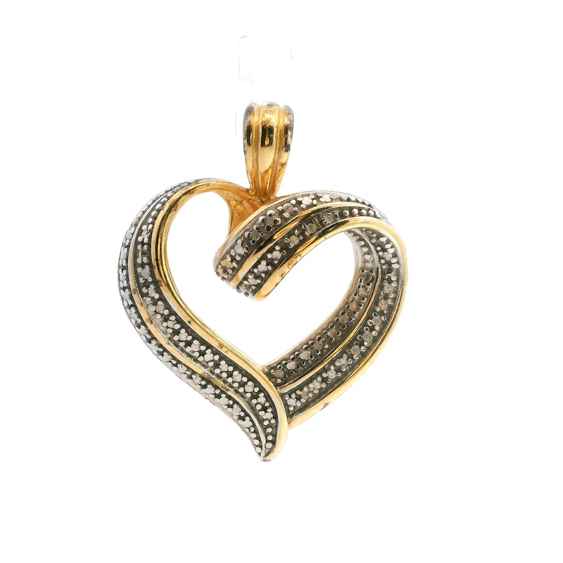 Gold Plated Sterling Silver Diamond Heart Pendant