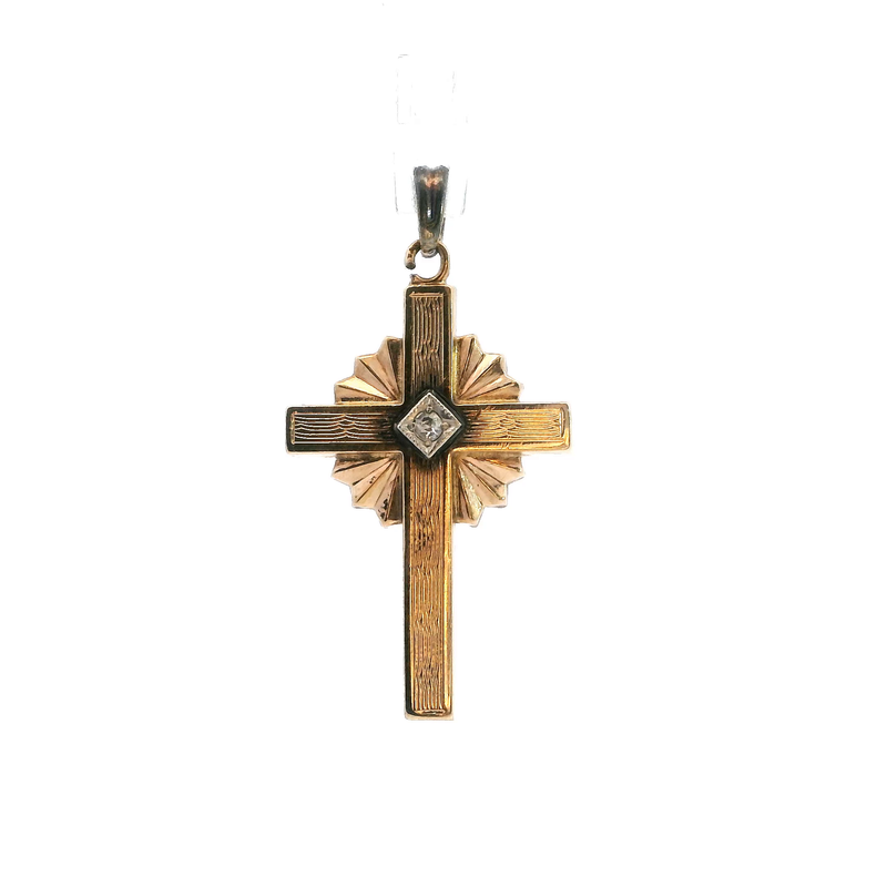 14K YG Vintage Diamond Cross