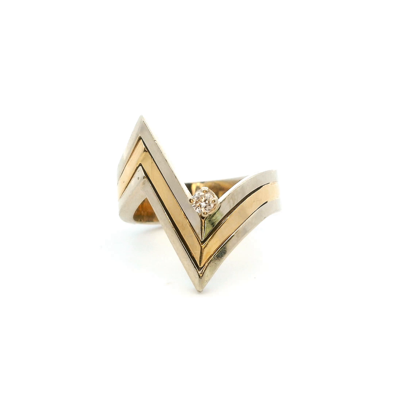 14K Two Tone Zig Zag Diamond Ring