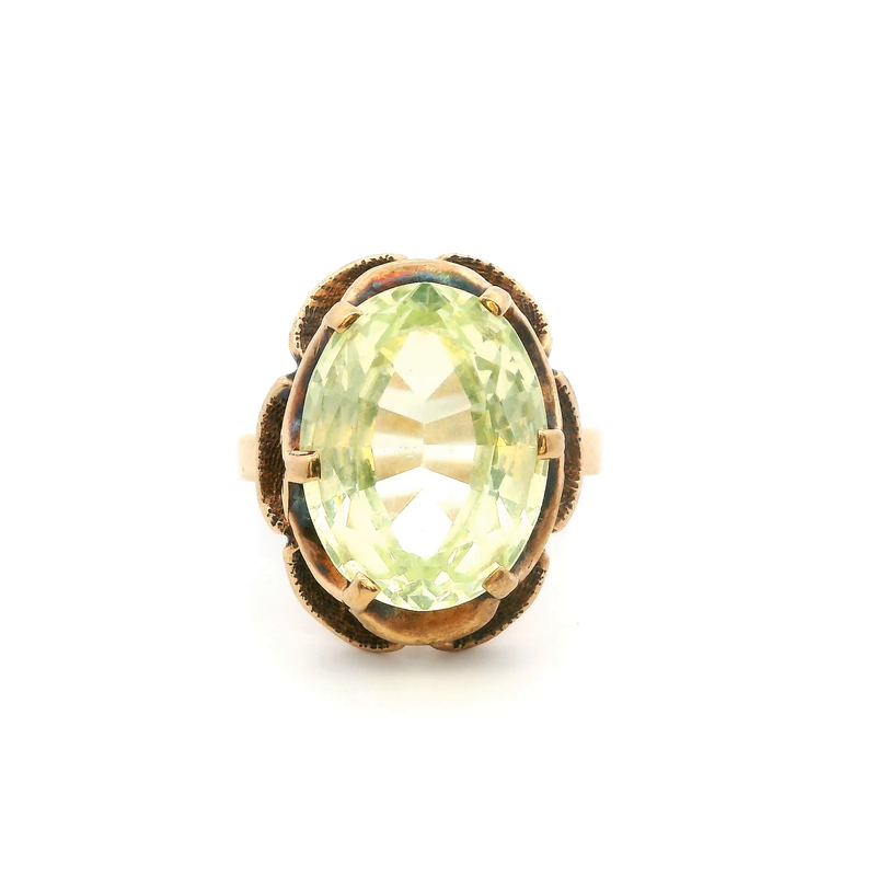 10K YG Green Glass Ring