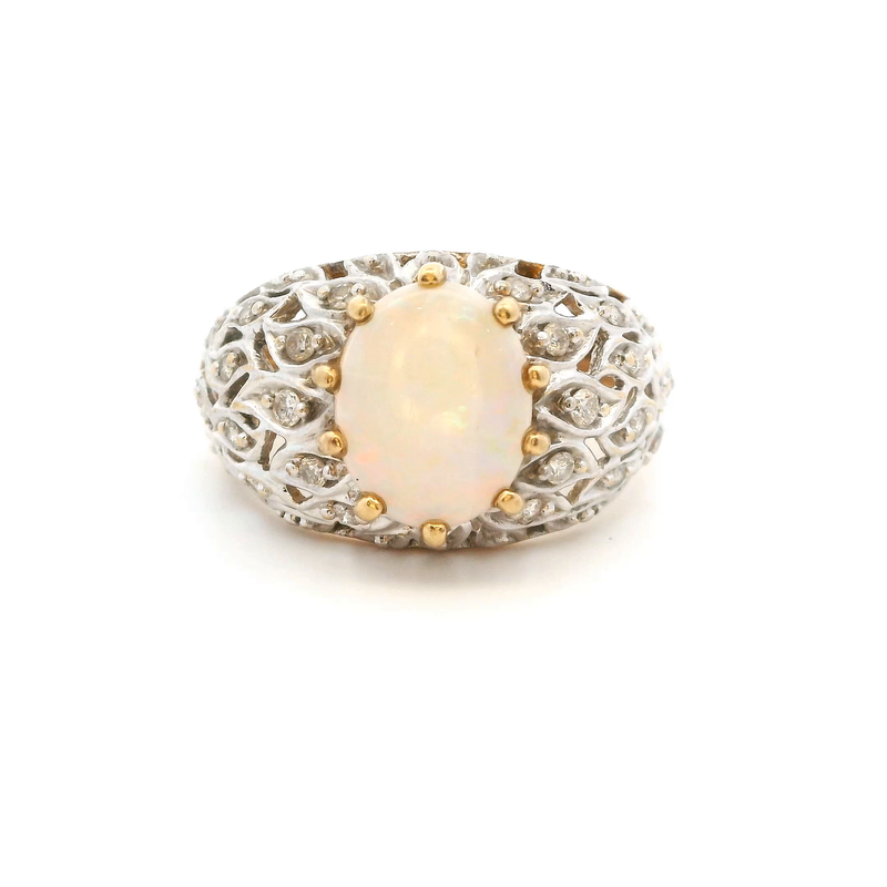 14K Two Tone Opal & Diamond Ring