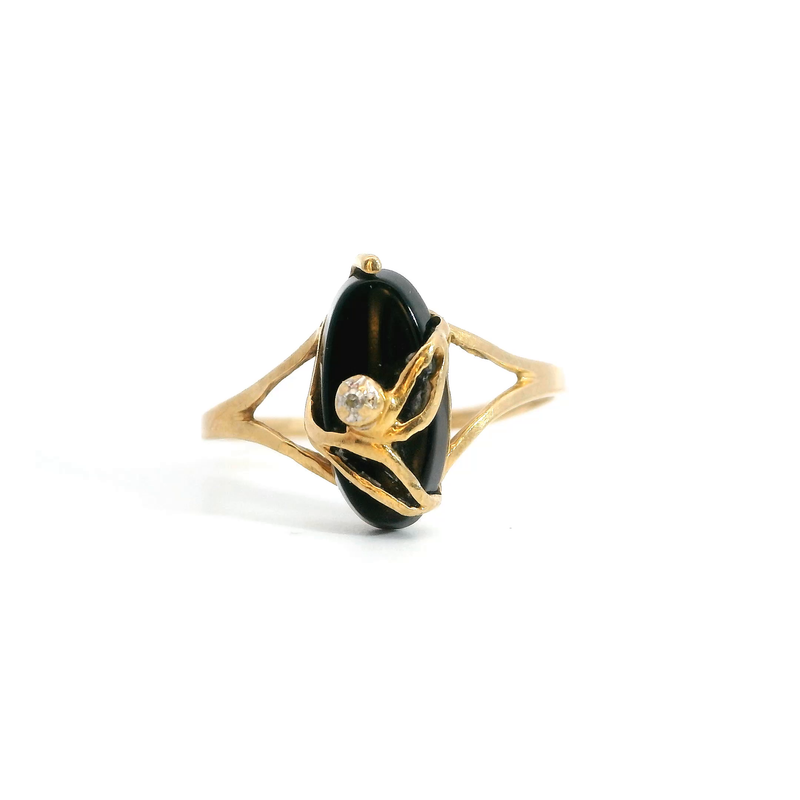 10K YG Black Onyx & Diamond Ring