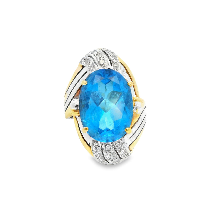 14K YG Blue Topaz & Diamond Ring