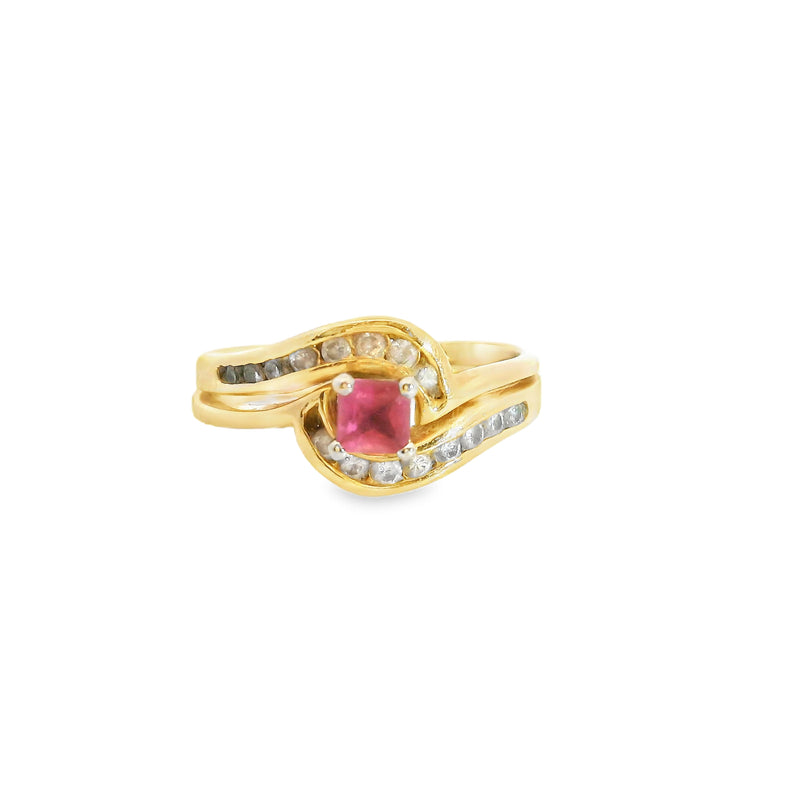 14K YG Pink Tourmaline & Diamond Ring