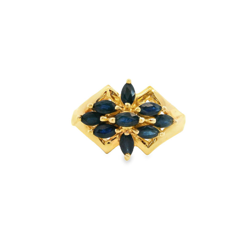 14K YG Sapphire Cluster Ring