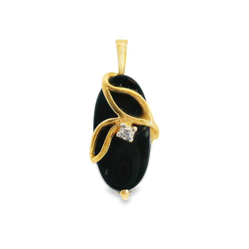 10K YG Onyx & Diamond Pendant