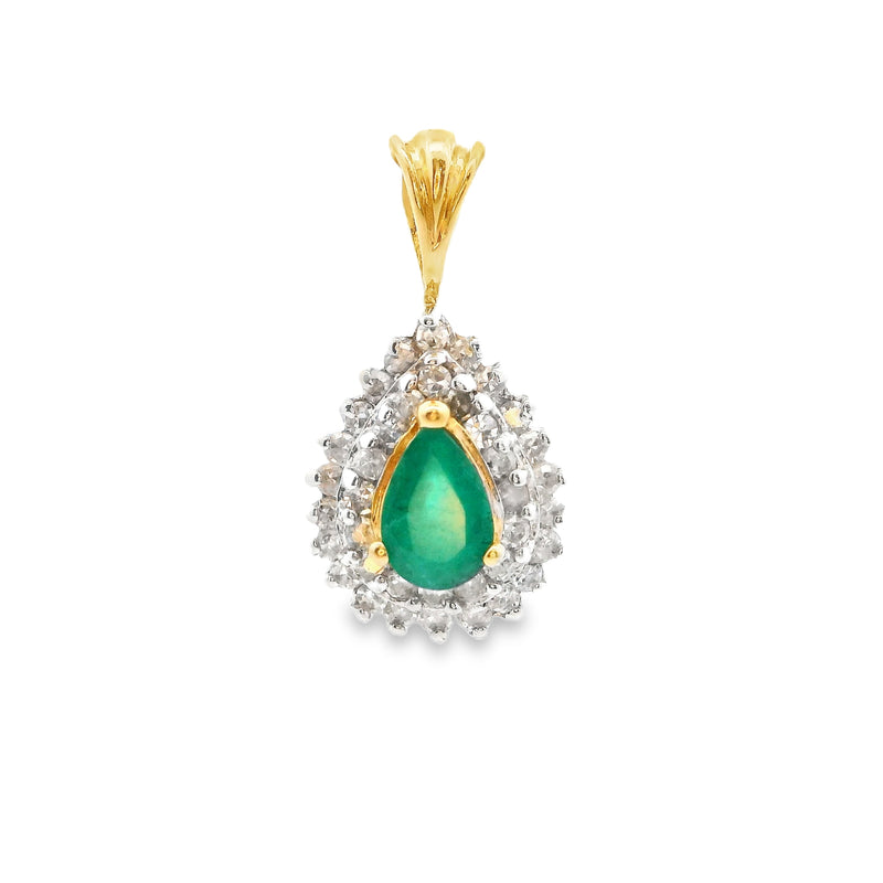 14K YG Emerald & Diamond Pendant