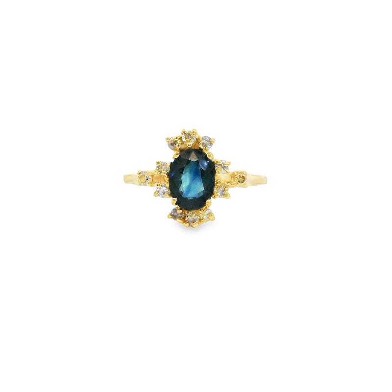 14K YG Sapphire & Diamond Halo Ring