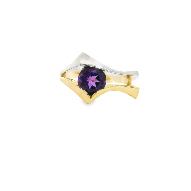 14K Two Tone Amethyst Ring