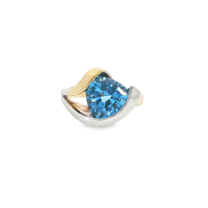 14K Two Tone Blue Topaz Ring