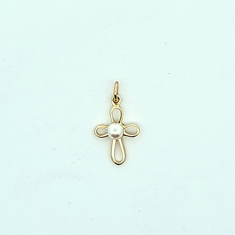 14K YG Pearl Cross Pendant