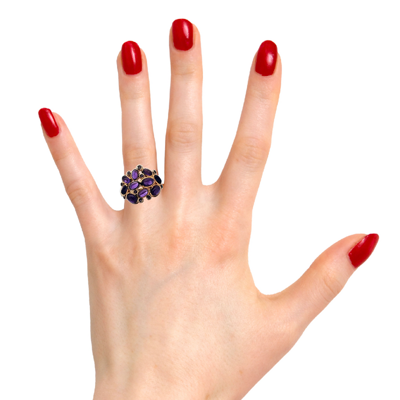 Yellow Gold Plated Sterling Silver Amethyst Ring