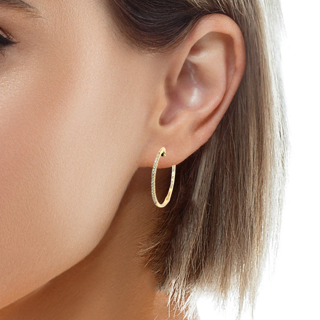 14K YG INSIDE OUT DIAMOND HOOPS