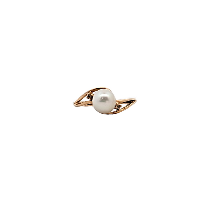 14K YG Pearl & Diamond Rin