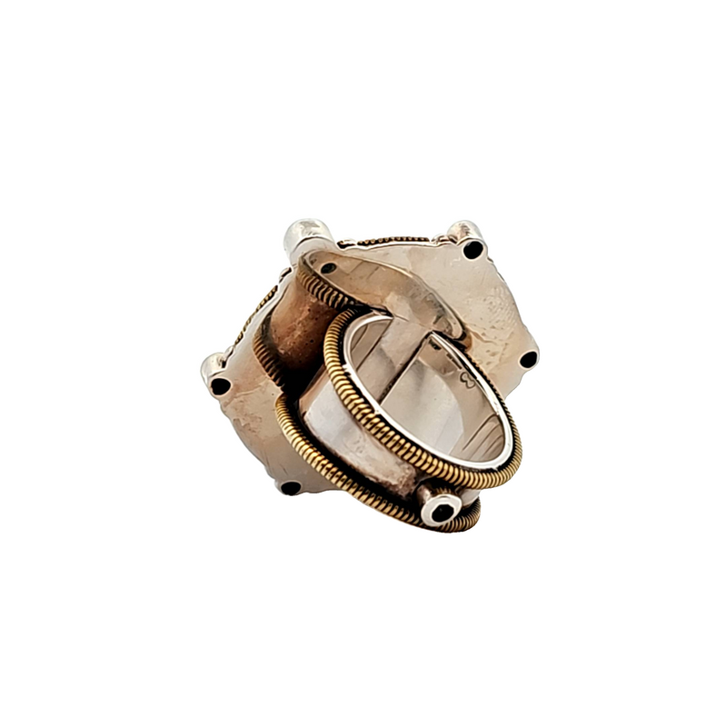 Sterling Silver & Brass Large Flower Designer Ring