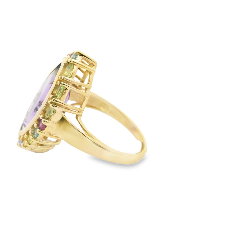 10K YG Amethyst & Multi Gemstone Ring