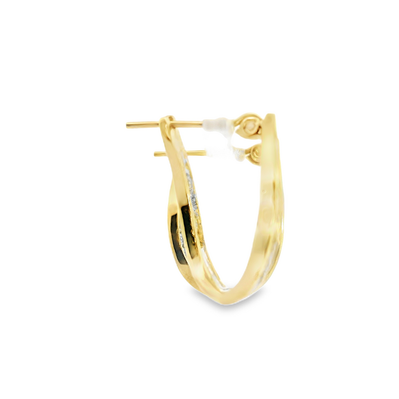 14K YG Channel Set Twisted Hoop Earrings
