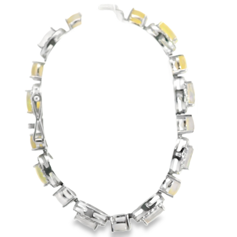 Sterling Silver Faceted Opal & CZ Bracelet