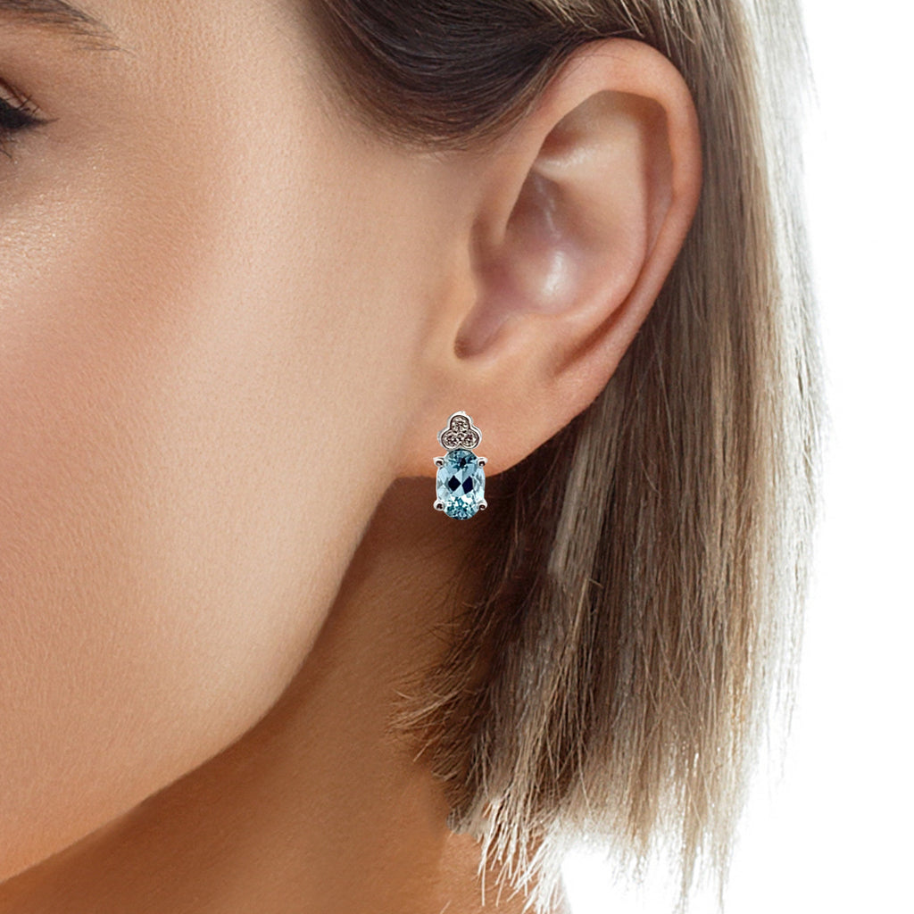 14K WG Aquamarine & Diamond Stud Earrings