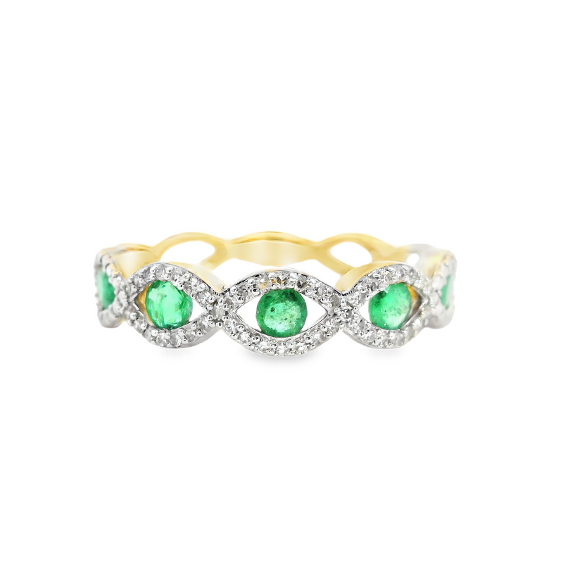 14K YG Emerald & Diamond Band