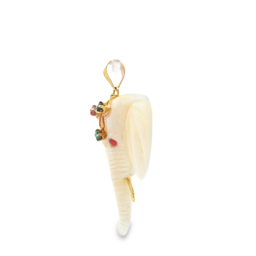 14K YG Ruby, Emerald & Sapphire Elephant Pendant