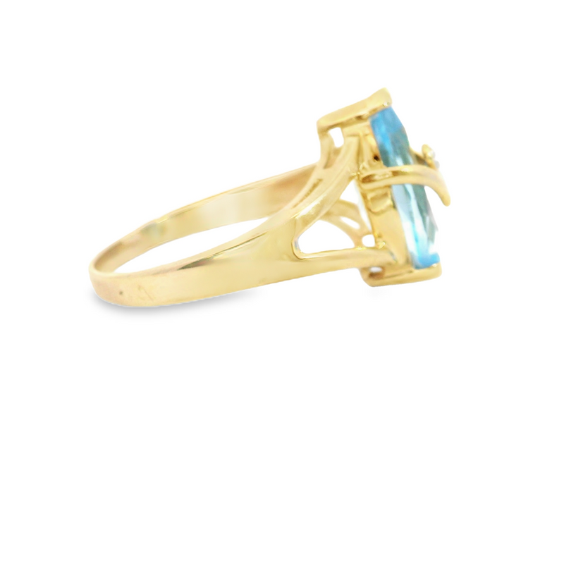 10K YG Blue Topaz & Diamond Ring