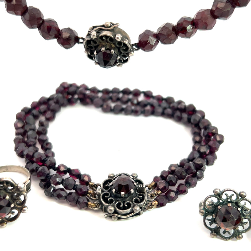 Sterling Silver Garnet Jewelry Set