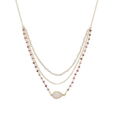 14K YGF PINK TOURMALINE & RAINBOW MOONSTONE NECKLACE