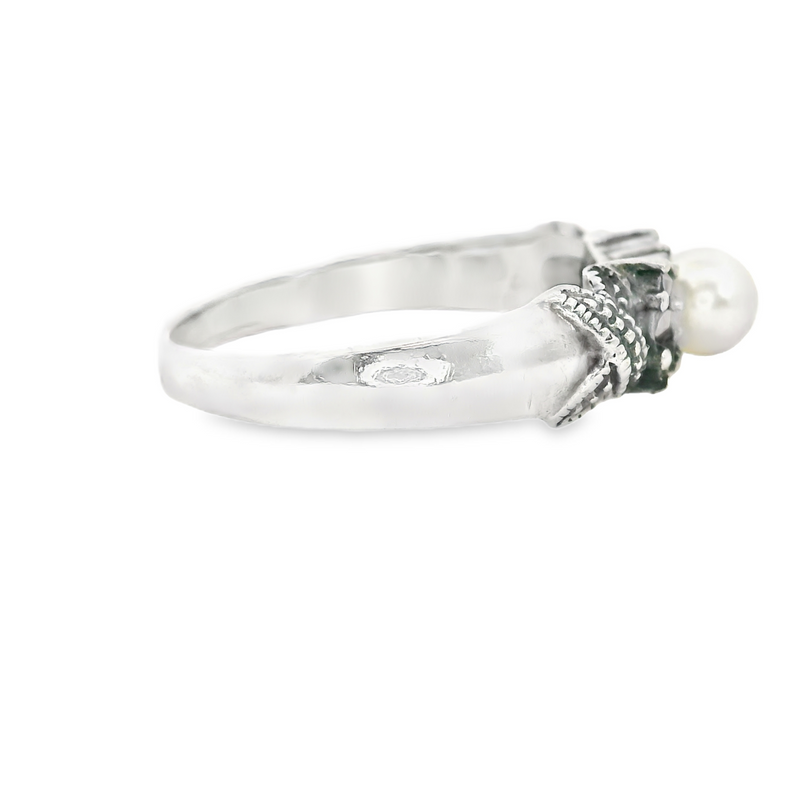 Sterling Silver Pearl & Marcasite Ring