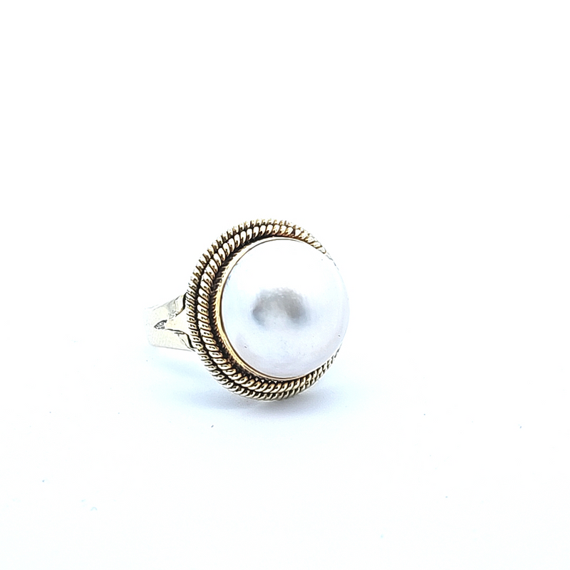 14K YG Mabe Pearl Ring Size 5