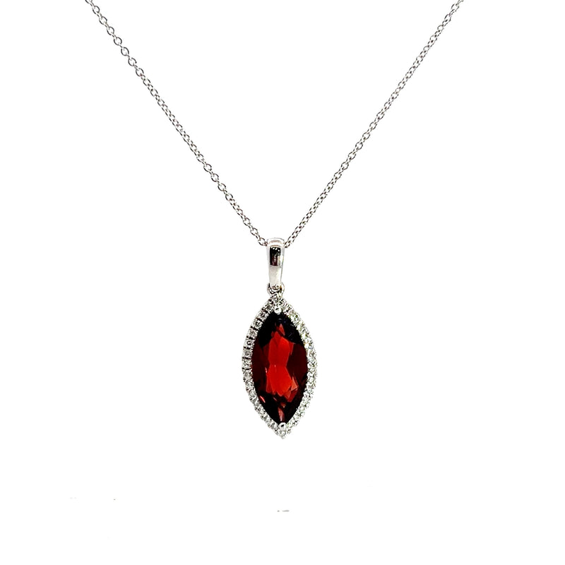 14K WG Garnet & Diamond Pendant