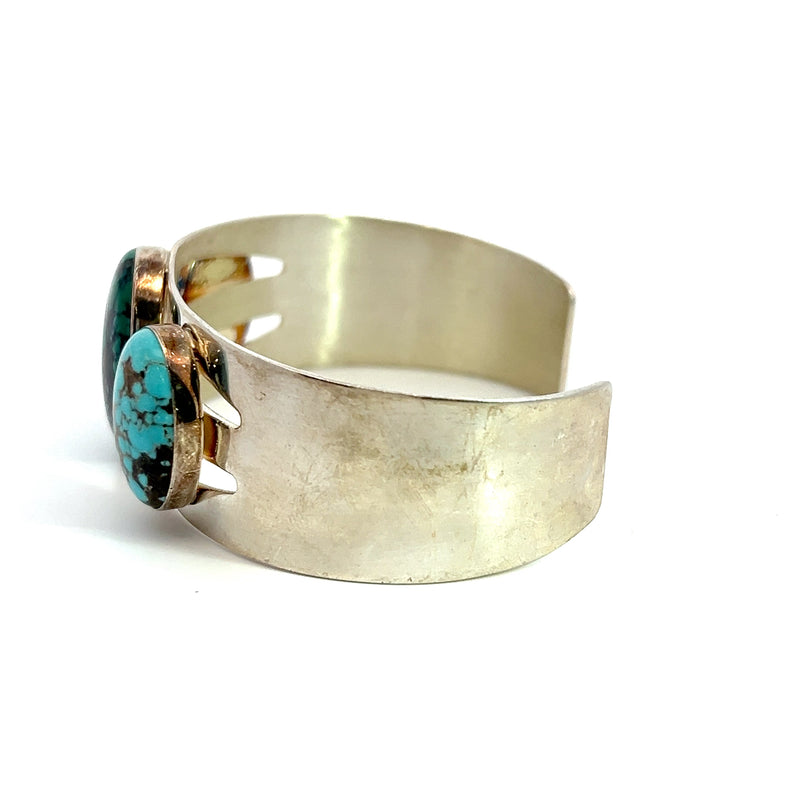 Sterling Silver Wide 3 Stone Turquoise Cuff Bracelet