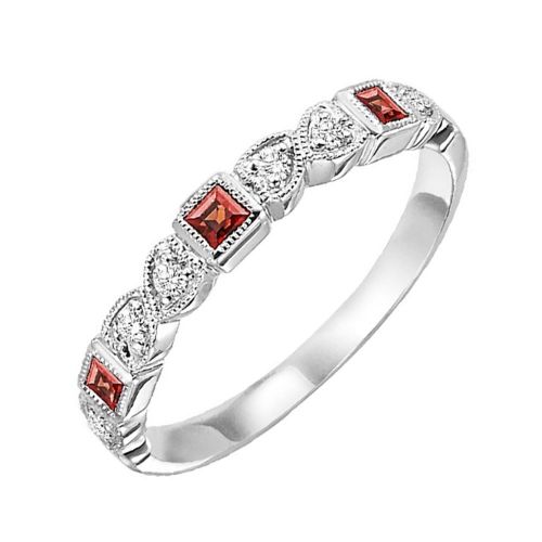 10K WG GARNET & DIAMOND RING GAR=0.15 CT DIA=0.10 CT