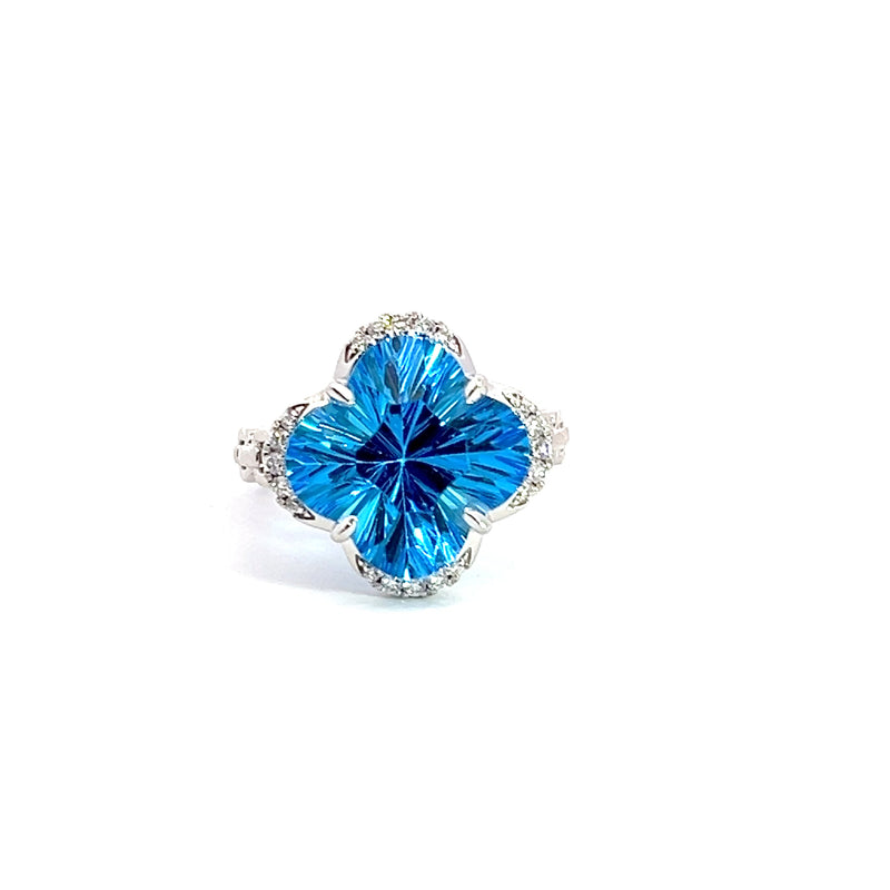 14K WG Blue Topaz & Diamond Ring