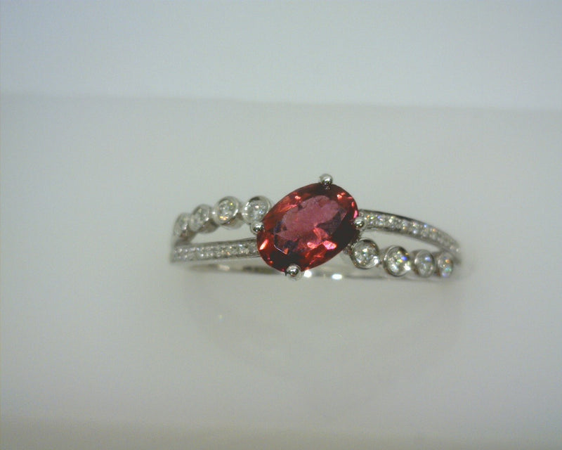 14K WHITE GOLD TOURMALINE/DIAMOND RING