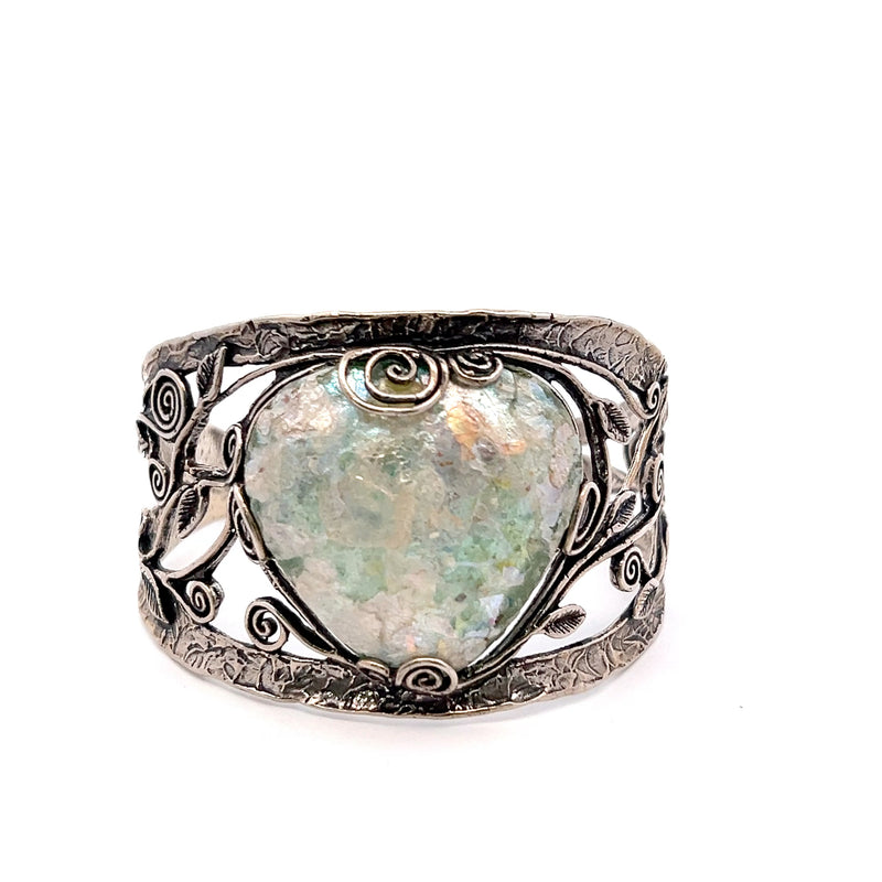 Sterling Silver Roman Glass Cuff Bracelet